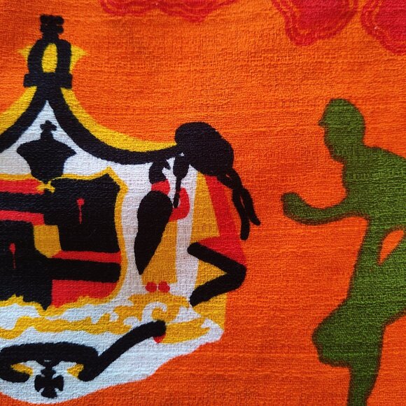 Vintage Malihini Orange Barkcloth Men's Hawaii Islanders Baseball Shirt Small - Picture 4 of 5